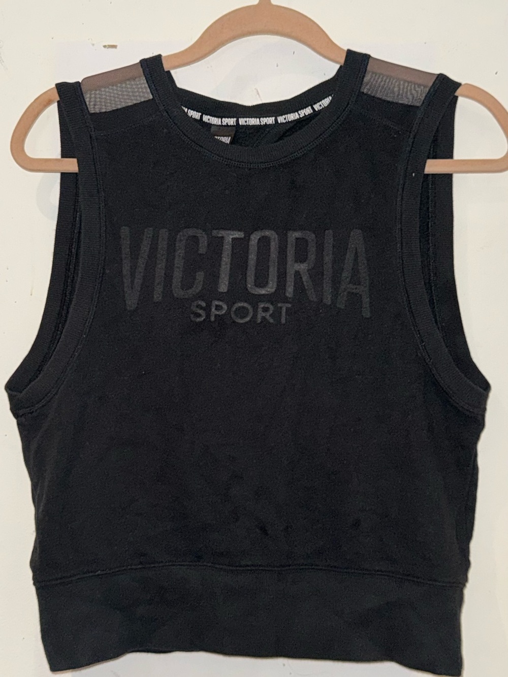 Victoria's Secret Black Mesh-Shoulder Crop Tank